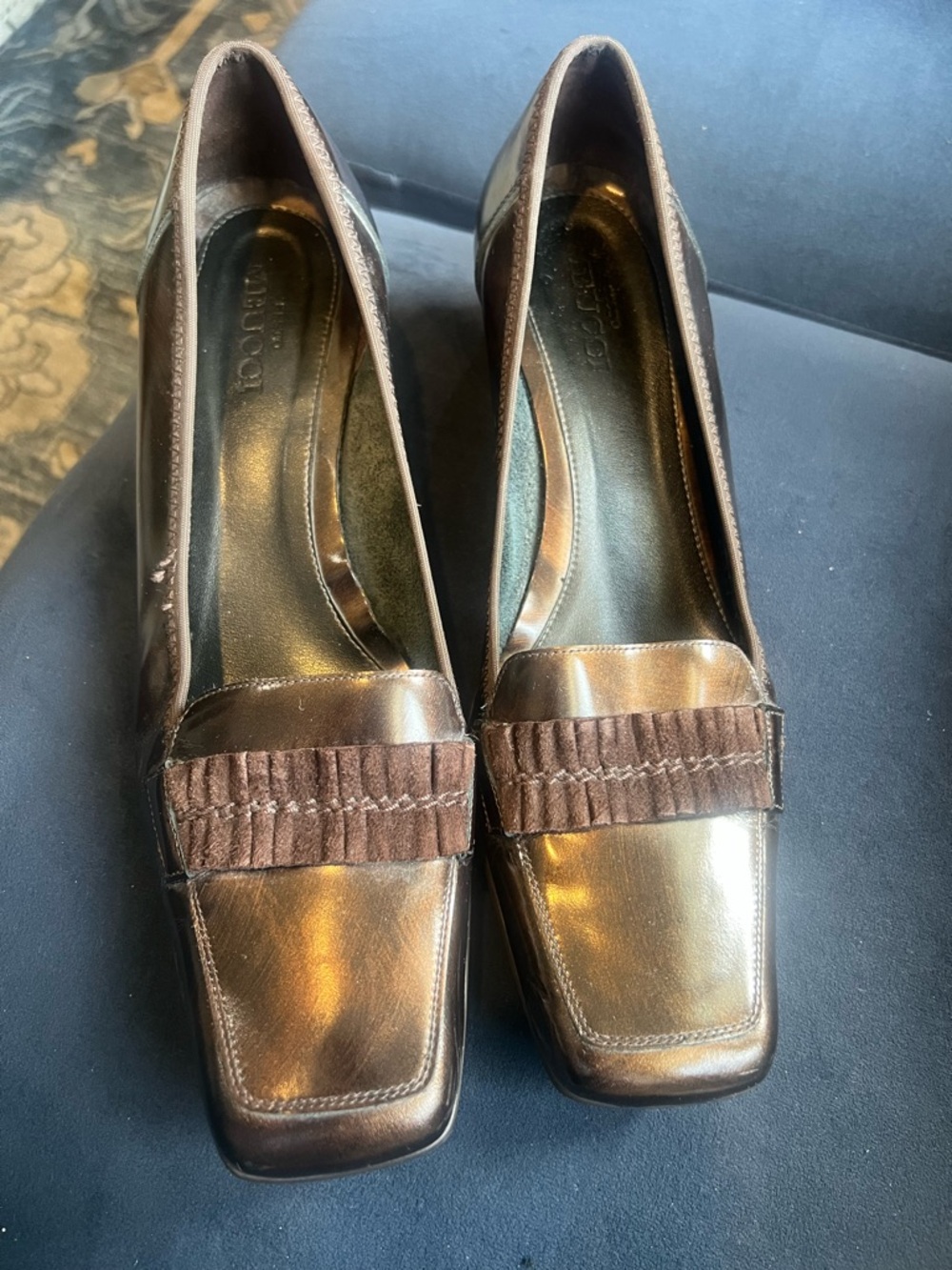 Sesto Meuccu Women's Bronze Metallic Square-Toe Loafers